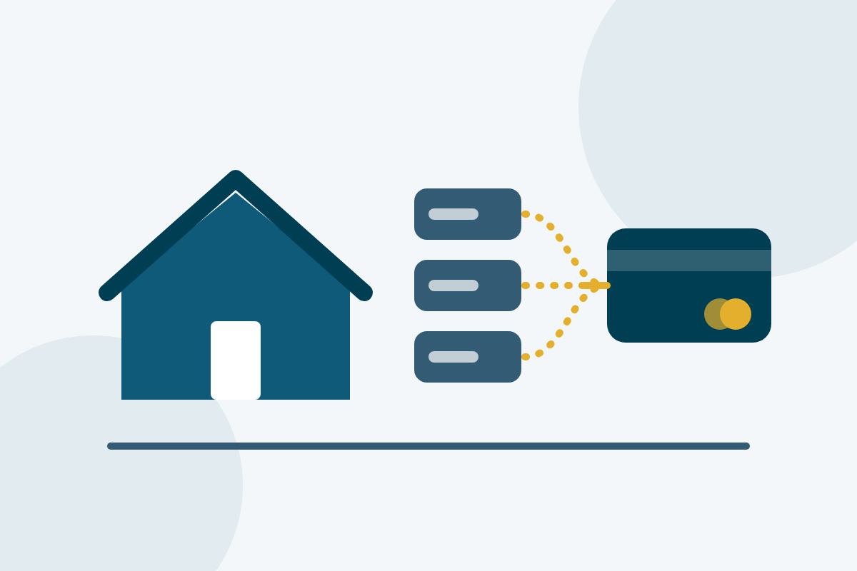 Maison et plusieurs crédits regroupés en une seule mensualité, pour illustrer le crédit immobilier et le regroupement de crédits